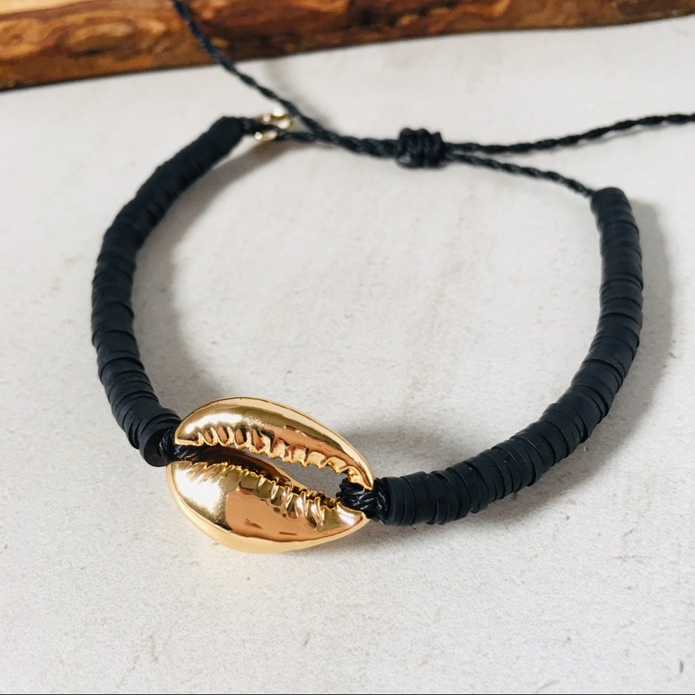 Cowrie Shell Bracelet Black and Gold